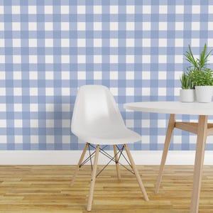 Buffalo Check Wallpaper - Blue Buffalo Check By Xtinew - Buffalo Check Custom Printed Removable Self Adhesive Wallpaper Roll by Spoonflower