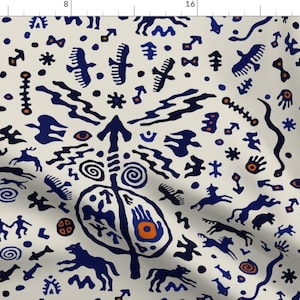 Viking Fabric - Viking Shaman Talisman Tribal Ritual By Vagabond Folk Art - Beige Black Ancient Cotton Fabric By The Yard With Spoonflower