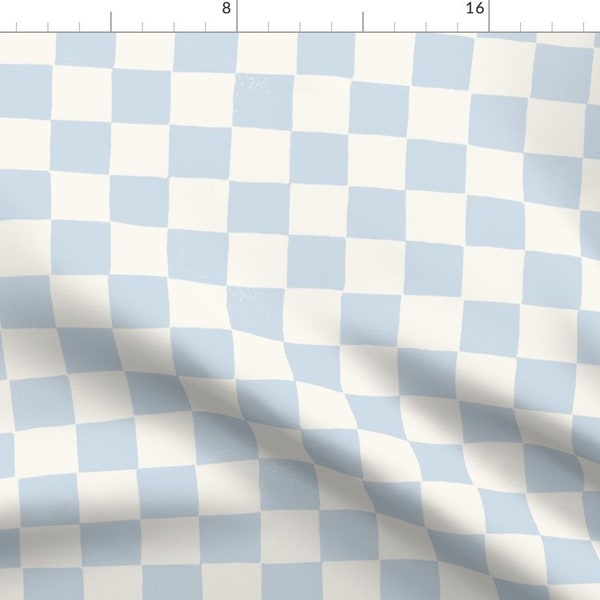 Blue Checkerboard Fabric - Pale Blue Checker by danika_herrick - Grid Squares Check Block Print Weathered Fabric by the Yard by Spoonflower