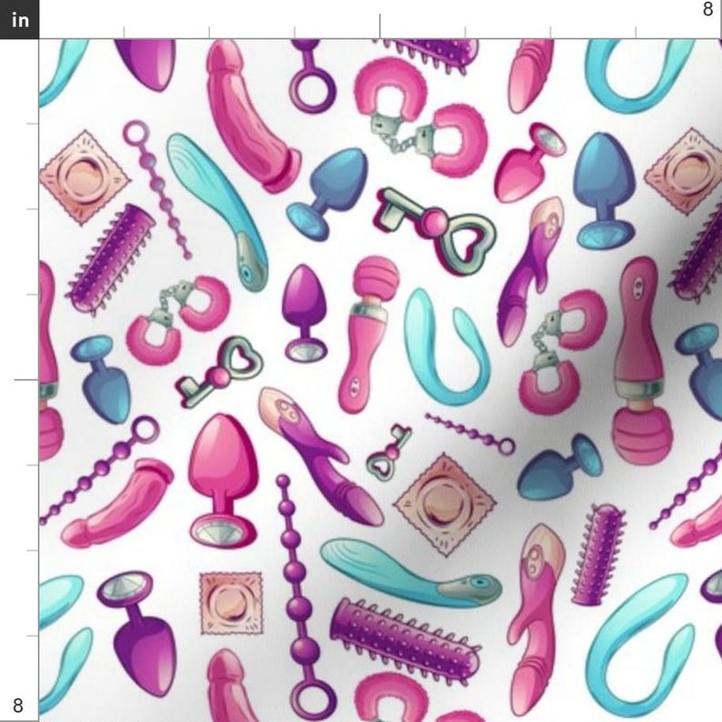 MATURE NSFW Watercolor Sex Toys Fabric - Sex Toys By Kindermama - Colorful sexuality adult Cotton Fabric By The Yard With Spoonflower image 3