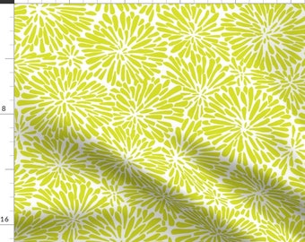 Chartreuse Floral Fabric - Acid Green Mums by bevestudio - Colorful Abstract Graphic 1960s Bright Green Fabric by the Yard by Spoonflower