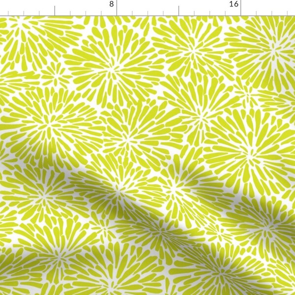 Chartreuse Floral Fabric - Acid Green Mums by bevestudio - Colorful Abstract Graphic 1960s Bright Green Fabric by the Yard by Spoonflower