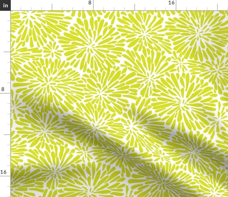 Chartreuse Floral Fabric Acid Green Mums by bevestudio Colorful Abstract Graphic 1960s Bright Green Fabric by the Yard by Spoonflower image 1