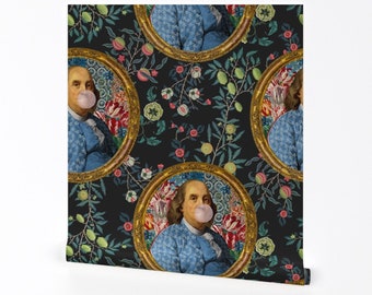 Ben Franklin Wallpaper - Bubble Gum Frankie Charcoal by rebelmod - Bubblegum Gray Floral  Removable Peel and Stick Wallpaper by Spoonflower