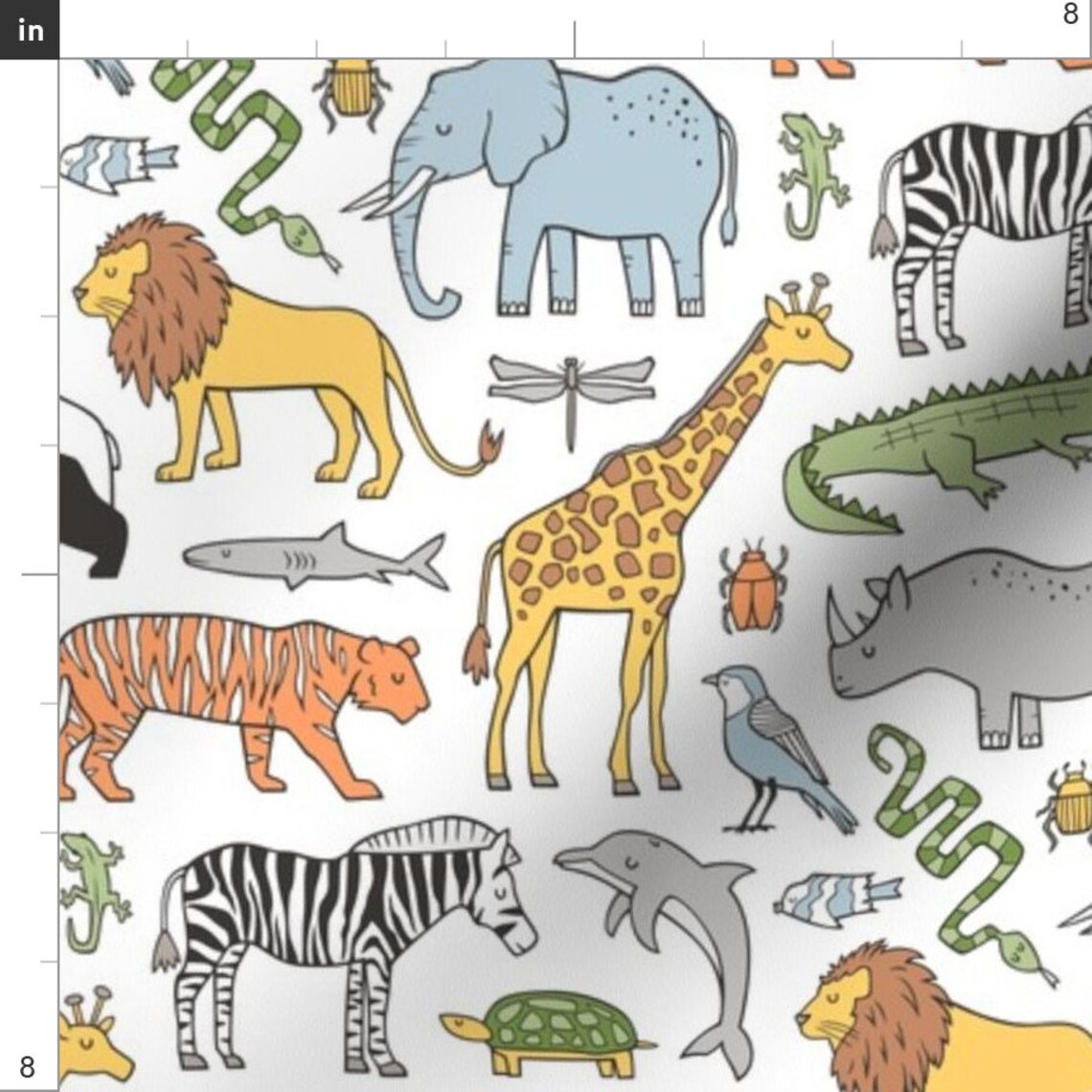 Zoo Animals Fabric Zoo Animals Panda Giraffe Lion Tiger Etsy