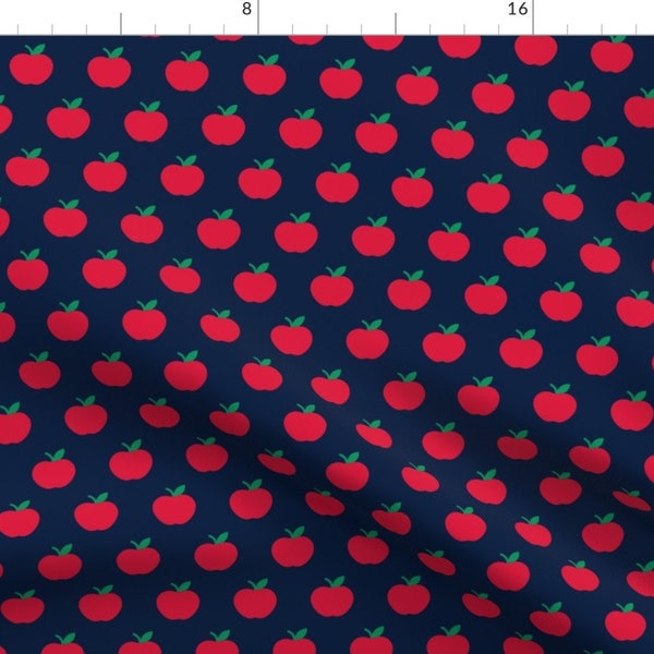 Retro Apples Fabric - Apples Red On Navy by littlearrowdesign - Teachers Education Back To School Vintage Fabric by the Yard by Spoonflower