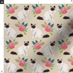 Floral Cat Fabric Birman Cat Best Birman Cat Seal Point Birman Lovely Florals By Petfriendly Cotton Fabric By The Yard With Spoonflower image 2