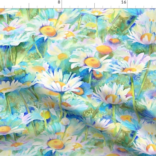 Watercolor Daisies Fabric - Happy Daisies By Designed By Debby - Watercolor Floral Nursery Decor Cotton Fabric By The Yard With Spoonflower