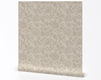 Boho Taupe Floral Wallpaper - Kalami Simple by holli_zollinger - Bohemian Neutral  Removable Peel and Stick Wallpaper by Spoonflower