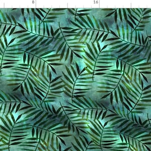 Palm Frond Fabric - Goddesspalms Emerald By Schatzibrown - Palm Fronds Tropical Paradise Green Cotton Fabric By The Yard With Spoonflower