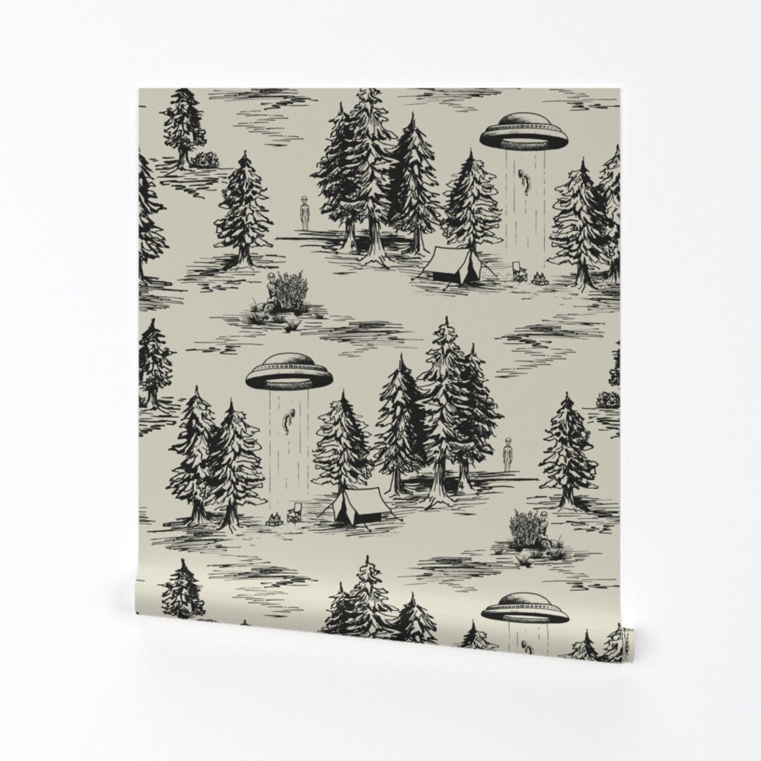 Alien Wallpaper Alien Abduction Toile by Somecallmebeth Jumbo Black