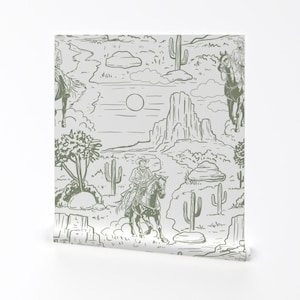 Retro Western Removable Peel and Stick Wallpaper - Vintage Cowboy Large Scale - Wall Art Wall Decor - Sage Western Toile by whimsical_brush