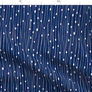 Blue Fabric - Geometric Lines Navy Blue by heatherdutton -  Abstract Geometric Linear Dot Stripe Navy Blue Fabric by the Yard by Spoonflower