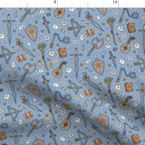 Mideval Tabletop Rpg Fabric - Rpg Quest Large In Blue Naturals By Moonpuff - Tabletop Rpg Cotton Fabric By The Yard With Spoonflower