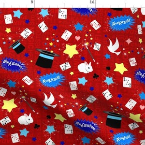 Magician Fabric - Magic / Magician Pattern In Red By Inspirationz- Magic Magician Tricks Show Red Cotton Fabric By The Yard With Spoonflower