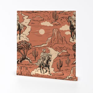Carta da parati rimovibile retrò Western Peel and Stick - Vintage Cowboy Toile De Jouy - Decorazione murale - Western Toile di whimsical_brush