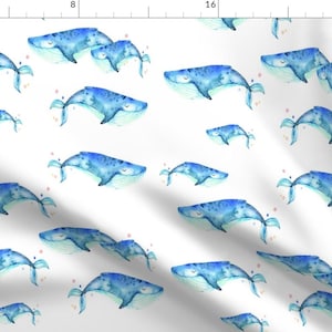 Whale Fabric - Blue Whales By Hipkiddesigns - Blue Whale Watercolor Under The Sea Ocean Animal  Cotton Fabric By The Yard With Spoonflower
