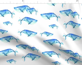 Whale Fabric - Blue Whales By Hipkiddesigns - Blue Whale Watercolor Under The Sea Ocean Animal  Cotton Fabric By The Yard With Spoonflower