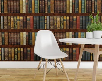 Vintage Library Wallpaper - Instant Bookcase By Peacoquettedesigns - Custom Printed Removable Self Adhesive Wallpaper Roll by Spoonflower