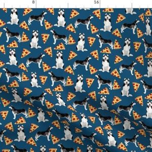 Dog and Pizza Fabric - Husky Pizza Fabric By Petfriendly- Navy Husky Dog and Pizza Food Cotton Fabric By The Yard With Spoonflower