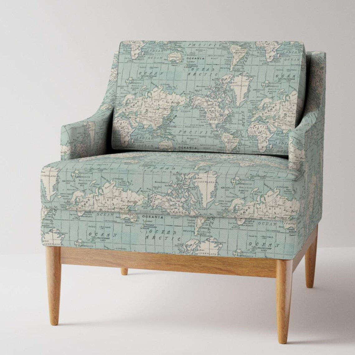 Vintage Maps Upholstery Fabric- Soft Blue and Cream Map by Aftermyart ...