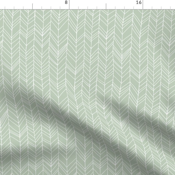 Herringbone Fabric - Featherland Light Sage White By Leanne - Herringbone Modern Decor Upholstery Cotton Fabric By The Yard With Spoonflower