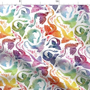 Small Dragons Fabric - Dragon Fire Rainbow by adenaj - Rainbow Fantasy Watercolor Fairy Tale Mythical Fabric by the Yard by Spoonflower