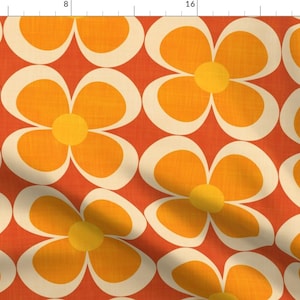 Retro Apparel Fabric - 70s Floral Large by bobbieval - Bright Floral 1970s 1960s Groovy Mcm Mod Floral Orange Clothing Fabric by Spoonflower image 1