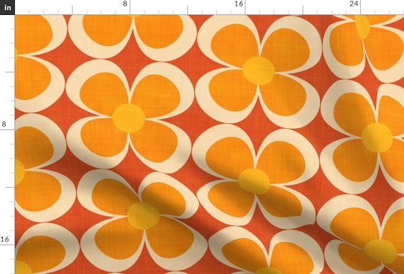 Retro Apparel Fabric - 70s Floral Large by bobbieval - Bright Floral 1970s 1960s Groovy Mcm Mod Floral Orange Clothing Fabric by Spoonflower
