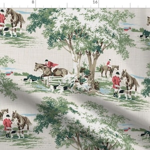 Equestrian Toile Fabric - Hunt Scene by ponymacaroni - Fox Hunting English Traditional Fox Hunt Pony Horse Fabric by the Yard by Spoonflower