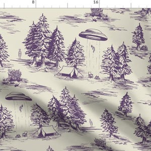Alien Toile Fabric - Purple Alien Abduction Toile by somecallmebeth - Beige Purple Large Scale Fabric by the Yard by Spoonflower