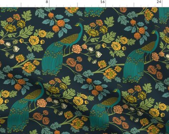 Chinoiserie Fabric - Peacock Garden Midnight by ceciliamok - Emerald Peacock Garden Rococo Morris Peacock Fabric by the Yard by Spoonflower