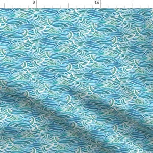 Aqua Wave Fabric - Abstract Watercolor Waves Small By Elena Naylor - Mask Scale Nautical Beach Cotton Fabric By The Yard With Spoonflower