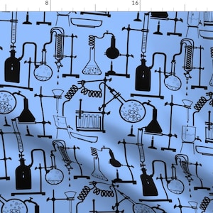 Chemistry Fabric - Chemistry Tangle By Abbieuproot - Chemistry Beaker Experiment Blue Black Cotton Fabric By The Yard With Spoonflower