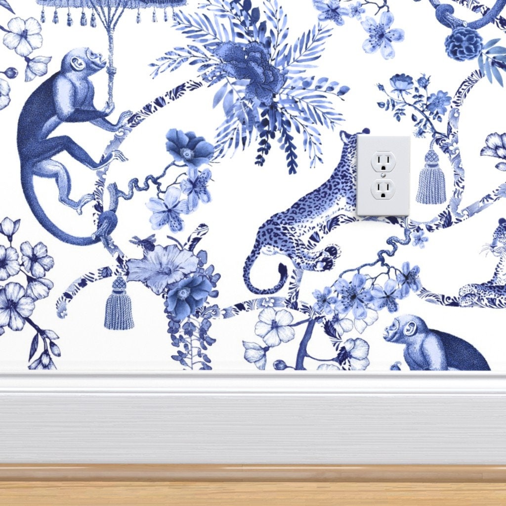 Chinoiserie Wallpaper Chinoiserie Blue and White by Pattern | Etsy