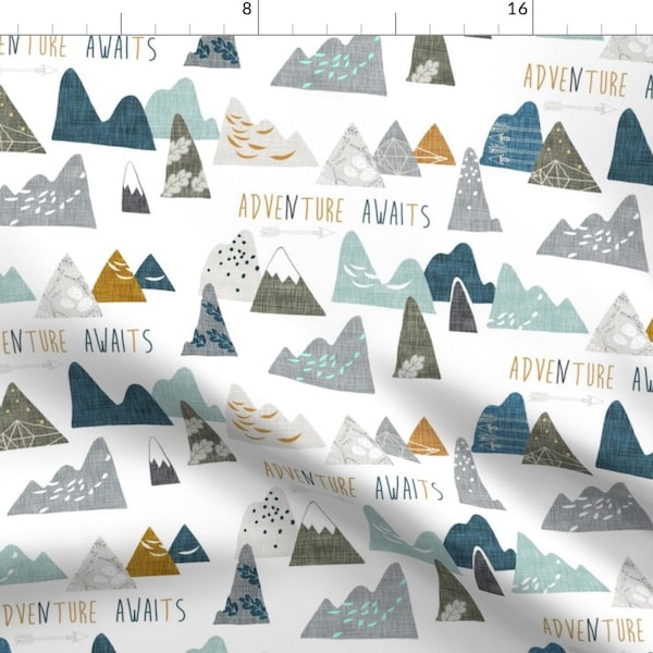 Mountain Fabric - Adventure Awaits Regular (White) By Nouveau Bohemian - Mountain Cotton Fabric By The Yard With Spoonflower