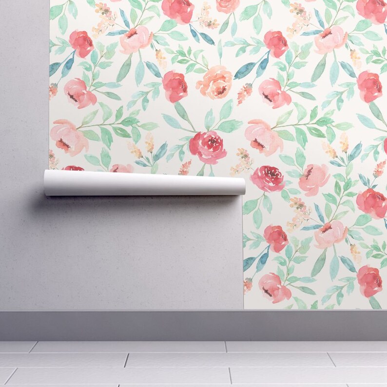 Floral Watercolor Wallpaper Large Watercolor Floral On Pink By Taylor Bates Custom Removable Self Adhesive Wallpaper Roll by Spoonflower