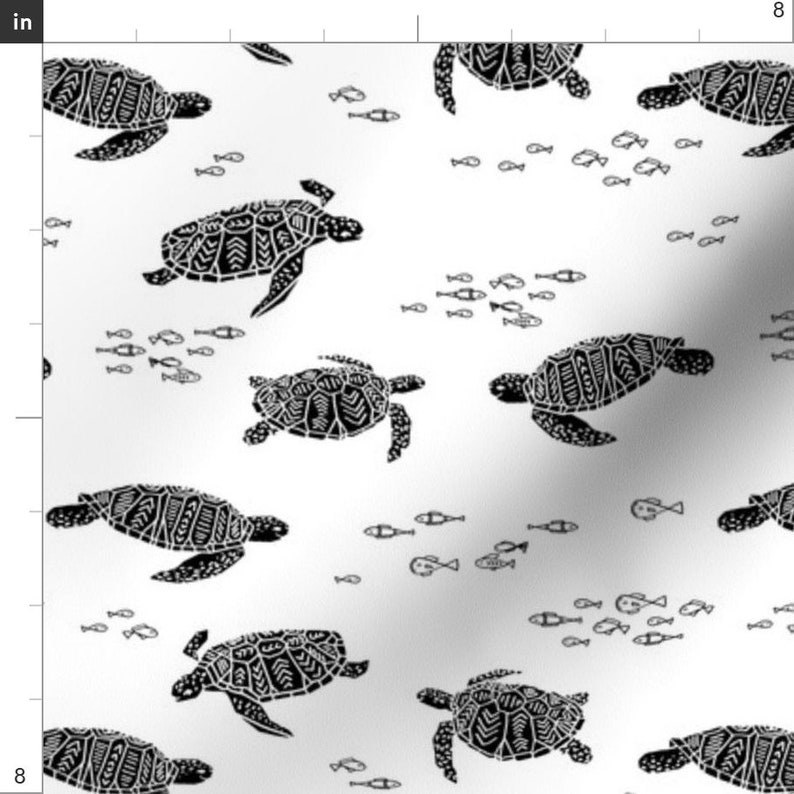 Black Turtle Fabric Sea Turtle Black and White by Andrea | Etsy