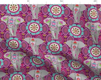 Elephants Fabric - Elephant Festival Madness By Shellypenko - Elephants Indian Exotic Pattern Cotton Fabric By The Yard With Spoonflower