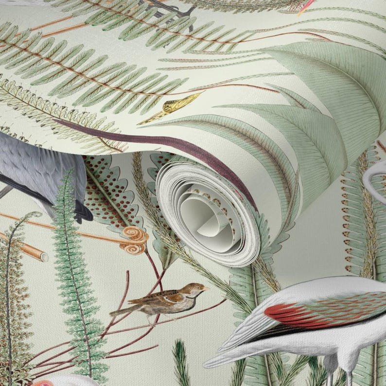 Coastal Wallpaper - Herons In Marsh By Down River Homegoods - Light Green Swamp Bird Removable Self Adhesive Wallpaper Roll by Spoonflower image 3