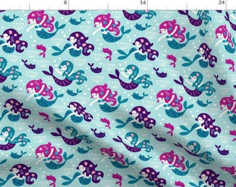 Mermaids Fabric - Mermaids In Purple By Heleen van den Thillart- Scandi Mermaids Cotton Fabric By The Yard With Spoonflower