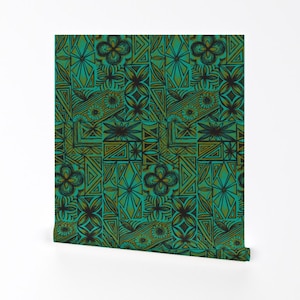 Hawaiian Wallpaper - Kalakaua Ave Ocean Glow By Dawn Frasier - Hawaiian Custom Printed Removable Self Adhesive Wallpaper Roll by Spoonflower