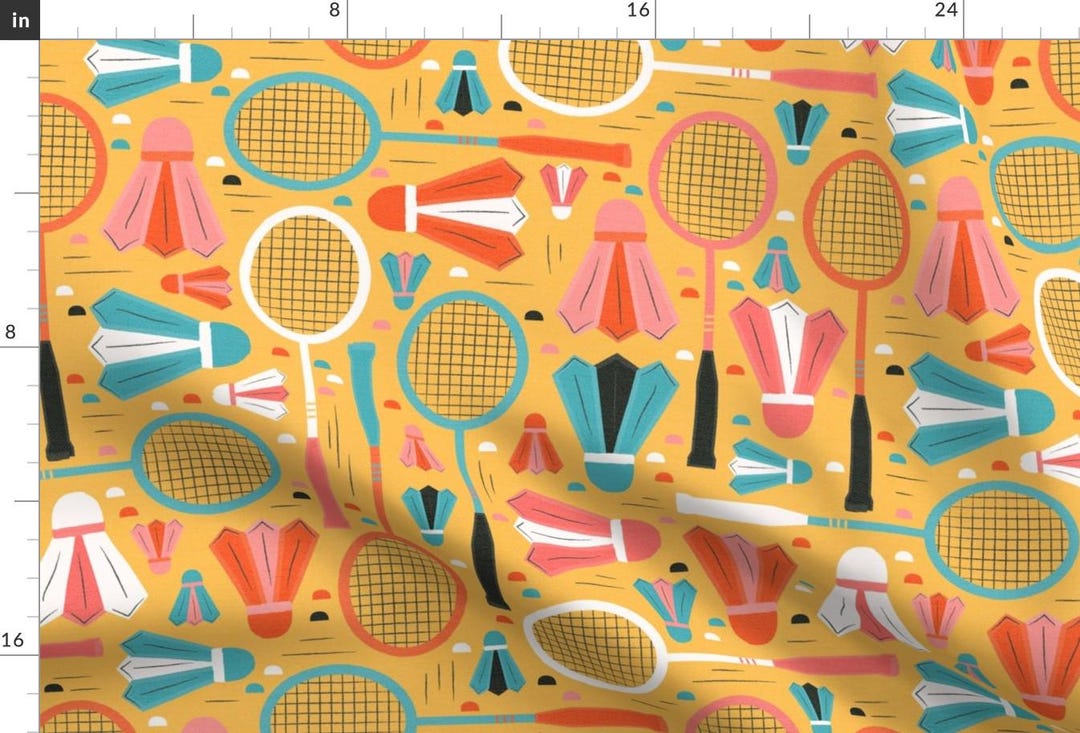 Badminton Rackets Yellow Fabric - Badminton by Megdigdesign - Badminton ...