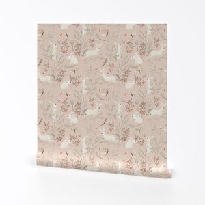 Bunnies Wallpaper - Bunnies Pink By Katherine Quinn - Bunnies Pink Individuell bedruckte, entfernbare, selbstklebende Tapetenrolle von Spoonflower