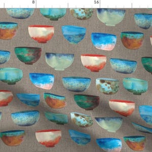 Noodle Bowl Fabric - Handmade Bowls By Ceciliamok - Colorful Abstract Painted Ceramic Noodle Bowl Cotton Fabric By The Yard With Spoonflower