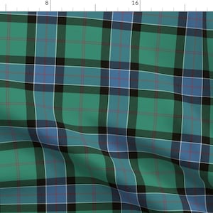 Green Blue Plaid Geo Fabric - Sinclair Hunting Tartan, 6&quot; Muted By Weavingmajor - Sinclair Cotton Fabric By The Yard With Spoonflower