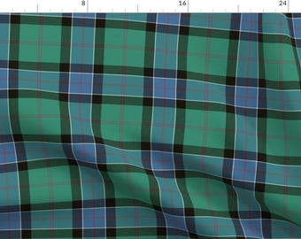 Green Blue Plaid Geo Fabric - Sinclair Hunting Tartan, 6" Muted By Weavingmajor - Sinclair Cotton Fabric By The Yard With Spoonflower