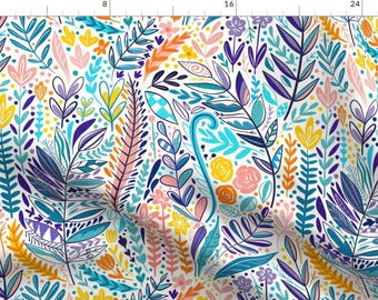 Bright Botanical Apparel Fabric - Multicolor Maximalist Floral by tangerine-tane - Colorful Folk Art Clothing Fabric by Spoonflower