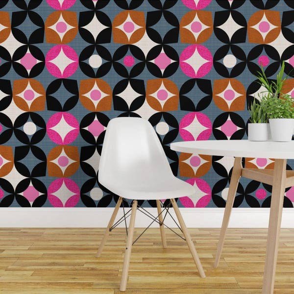 Mod Wallpaper - Desert Mid Century Modern By Ottomanbrim - Pink Rust Custom Printed Removable Self Adhesive Wallpaper Roll by Spoonflower