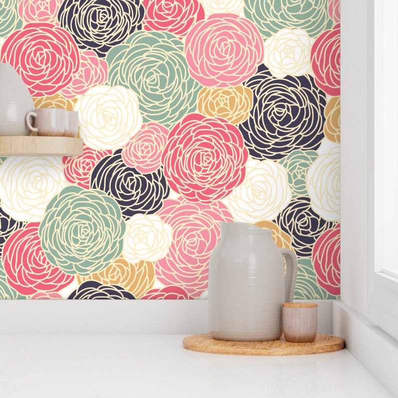 Vintage Inspired Wallpaper Floral Pattern With Colorful Etsy